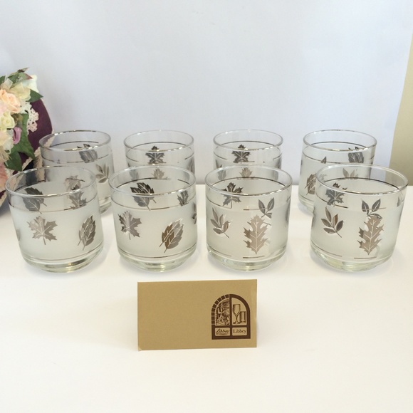 Libbey Glassware Other - 8 Vintage Libbey Glassware Silver Leaf Glasses